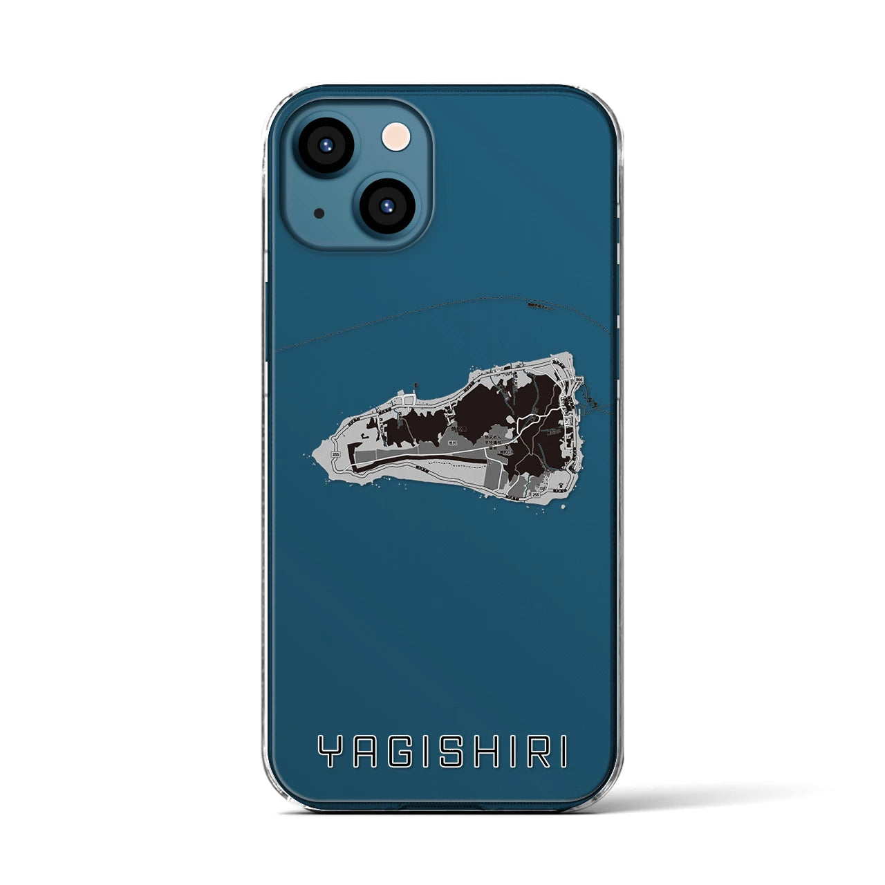 【焼尻(北海道)】地図柄iPhoneケース(クリアタイプ)モノトーン・iPhone 13 用