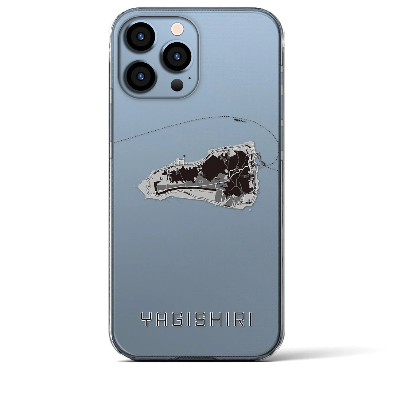 【焼尻(北海道)】地図柄iPhoneケース(クリアタイプ)モノトーン・iPhone 13 Pro Max 用