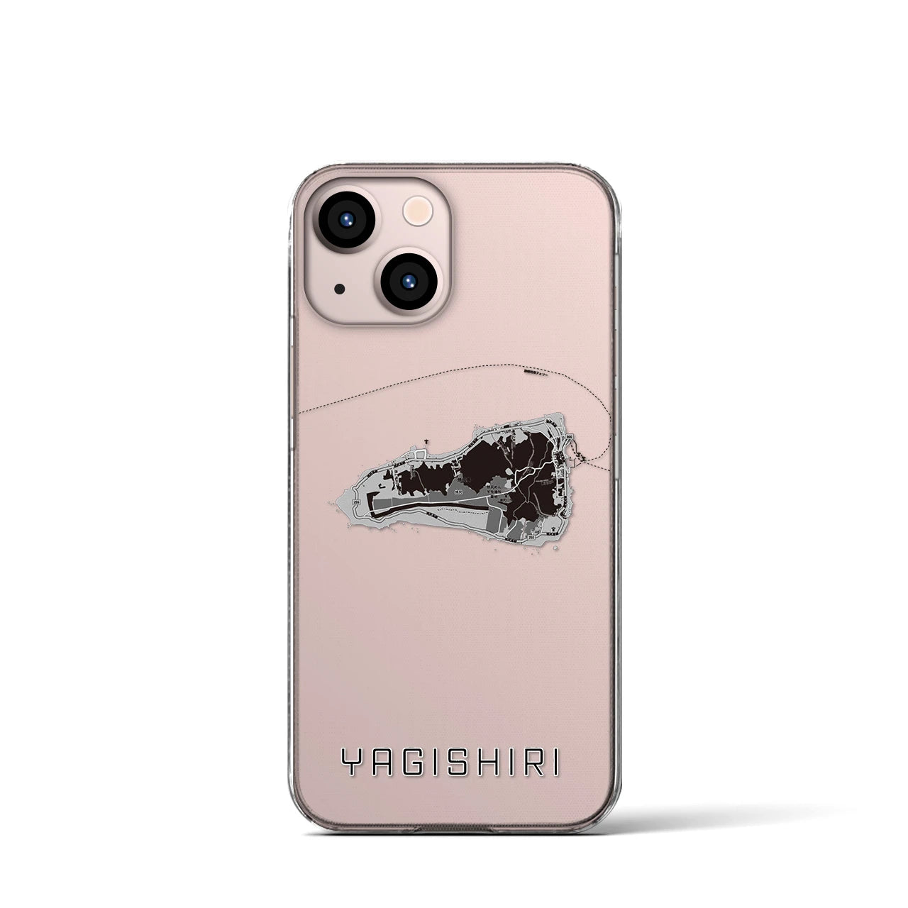 【焼尻(北海道)】地図柄iPhoneケース(クリアタイプ)モノトーン・iPhone 13 mini 用