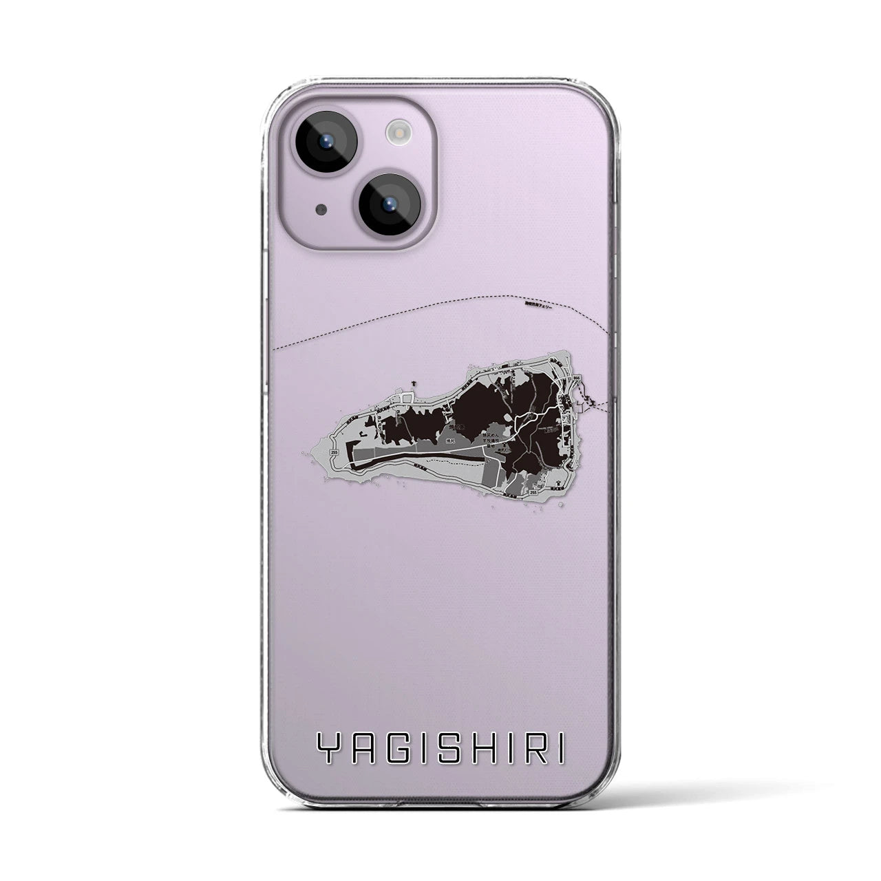 【焼尻(北海道)】地図柄iPhoneケース(クリアタイプ)モノトーン・iPhone 14 用