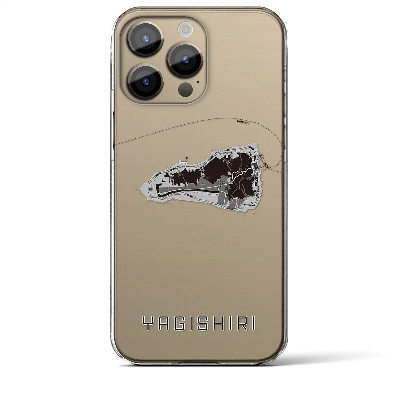 【焼尻(北海道)】地図柄iPhoneケース(クリアタイプ)モノトーン・iPhone 14 Pro Max 用