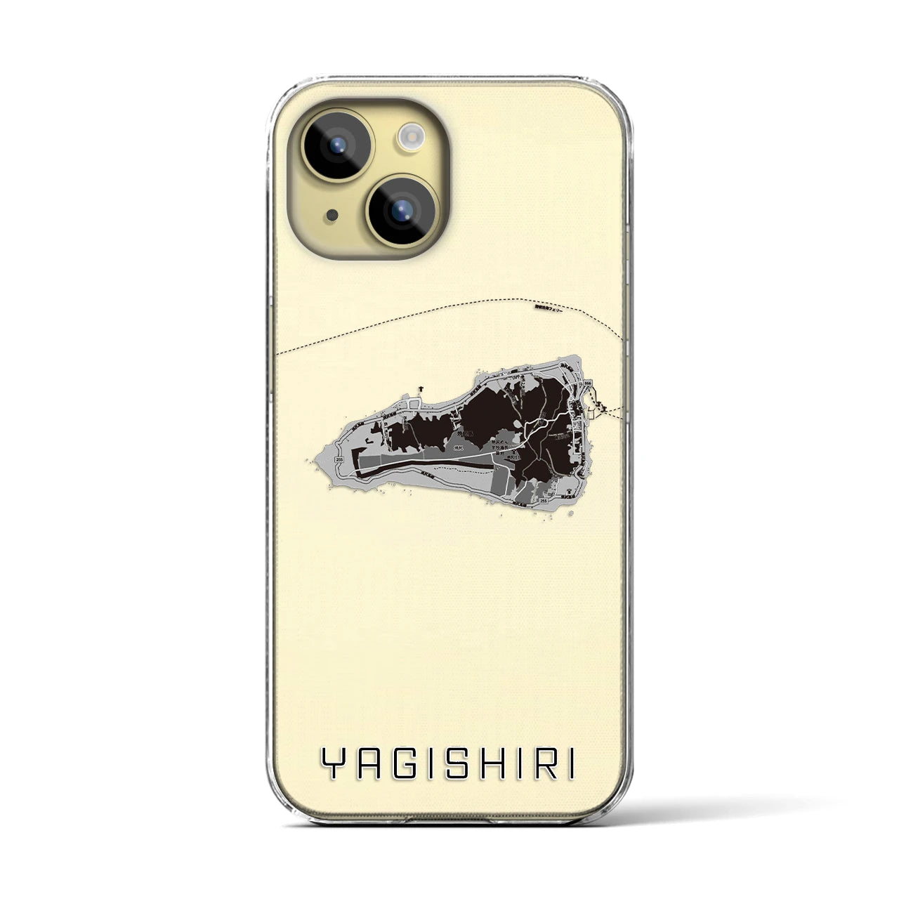 【焼尻(北海道)】地図柄iPhoneケース(クリアタイプ)モノトーン・iPhone 15 用