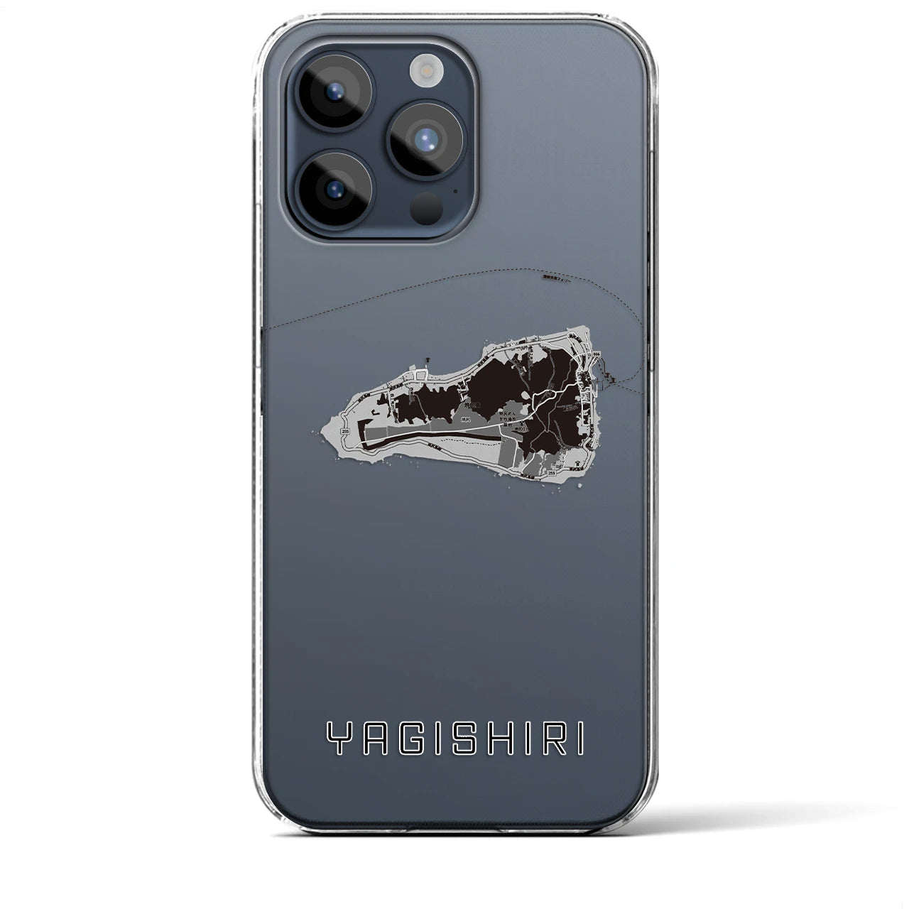 【焼尻(北海道)】地図柄iPhoneケース(クリアタイプ)モノトーン・iPhone 15 Pro Max 用