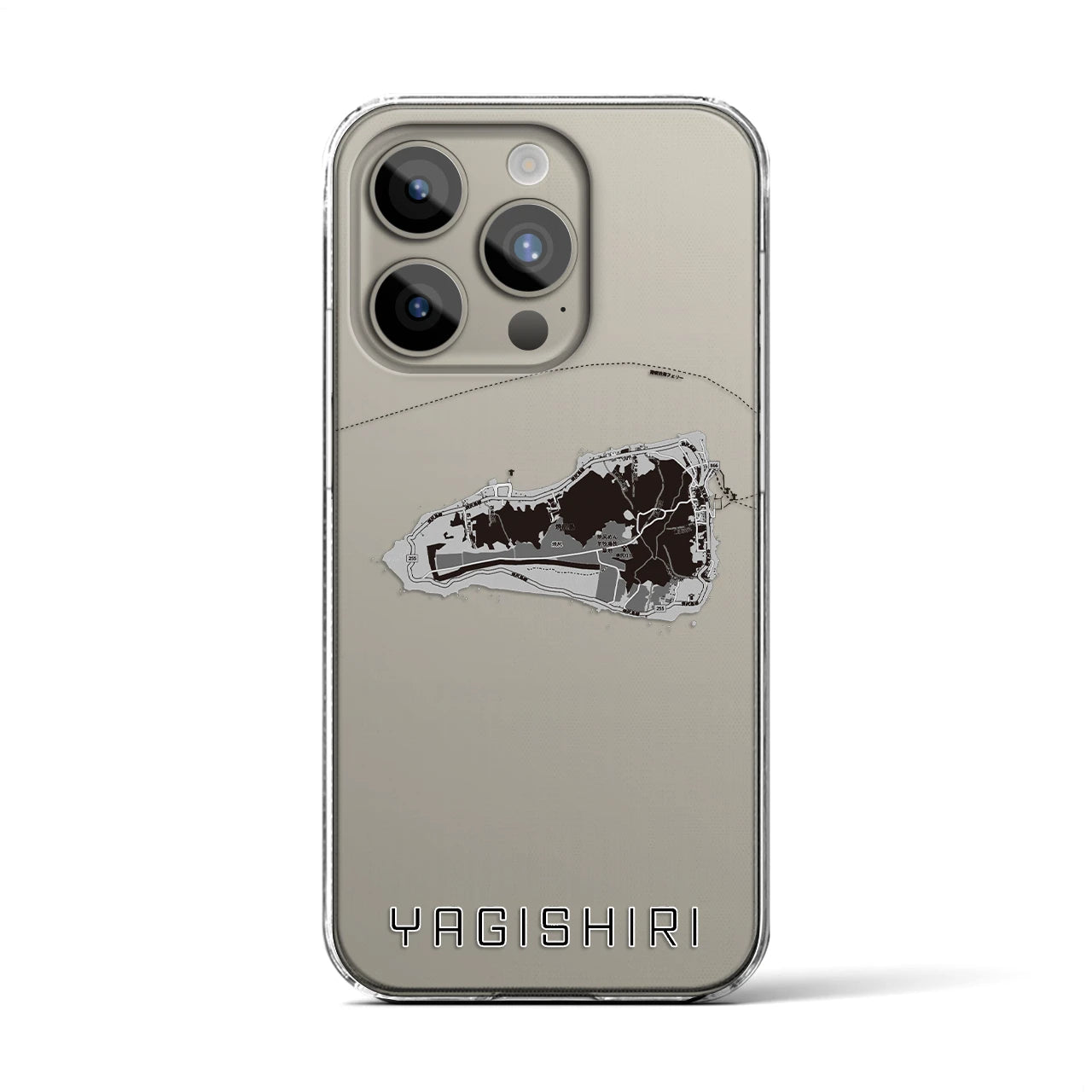 【焼尻(北海道)】地図柄iPhoneケース(クリアタイプ)モノトーン・iPhone 15 Pro 用
