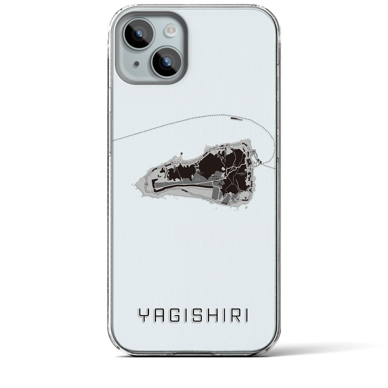 【焼尻(北海道)】地図柄iPhoneケース(クリアタイプ)モノトーン・iPhone 15 Plus 用