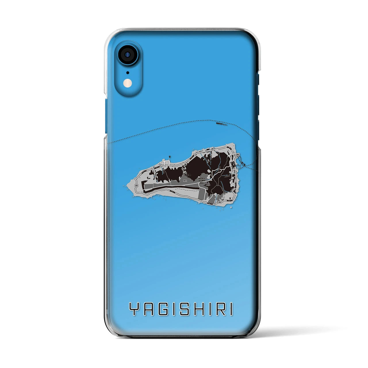 【焼尻(北海道)】地図柄iPhoneケース(クリアタイプ)モノトーン・iPhone XR 用