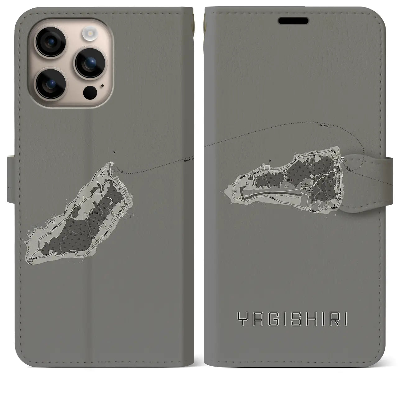 【焼尻(北海道)】地図柄iPhoneケース(手帳タイプ)モノトーン・iPhone 16 Plus 用
