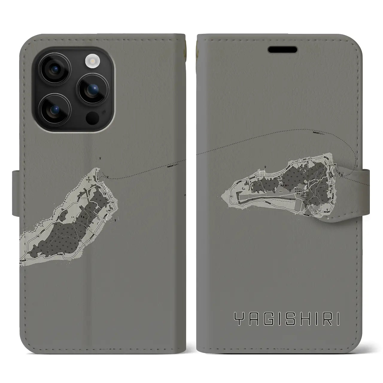 【焼尻(北海道)】地図柄iPhoneケース(手帳タイプ)モノトーン・iPhone 16 用