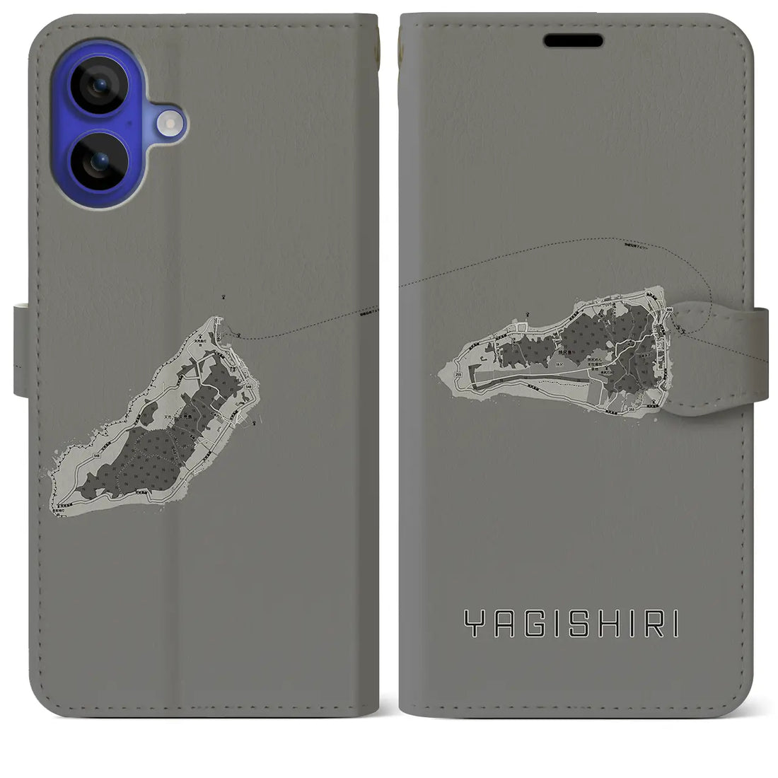 【焼尻(北海道)】地図柄iPhoneケース(手帳タイプ)モノトーン・iPhone 16 Pro Max 用