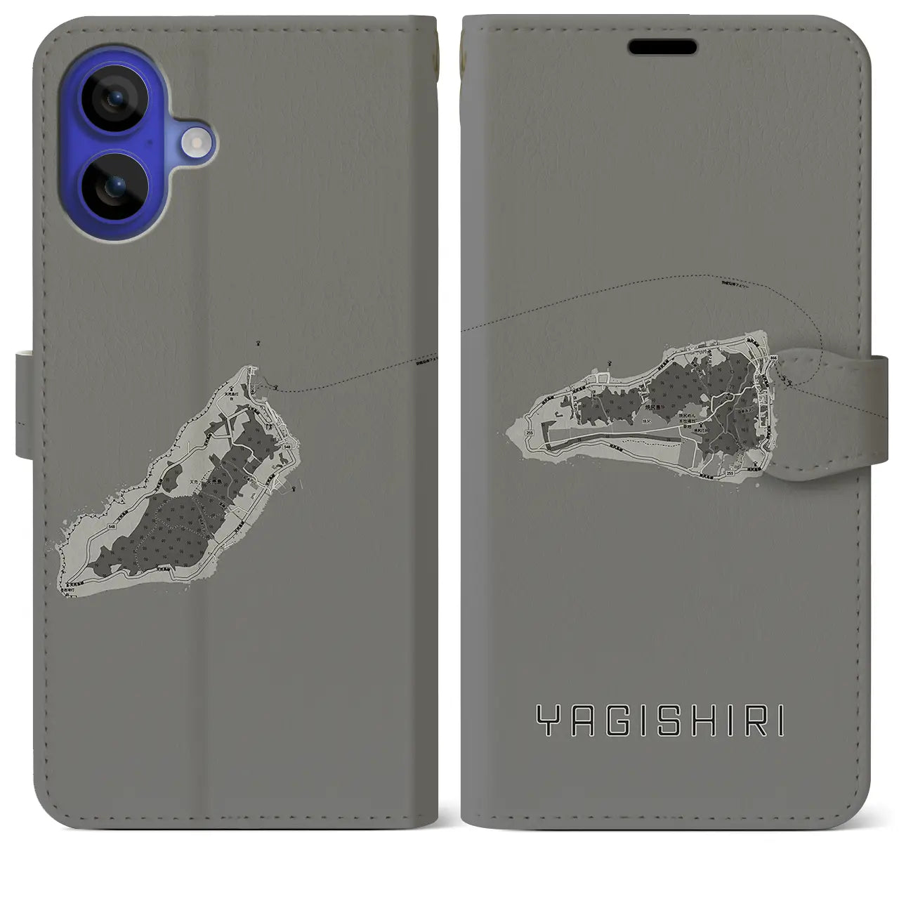 【焼尻(北海道)】地図柄iPhoneケース(手帳タイプ)モノトーン・iPhone 16 Pro Max 用