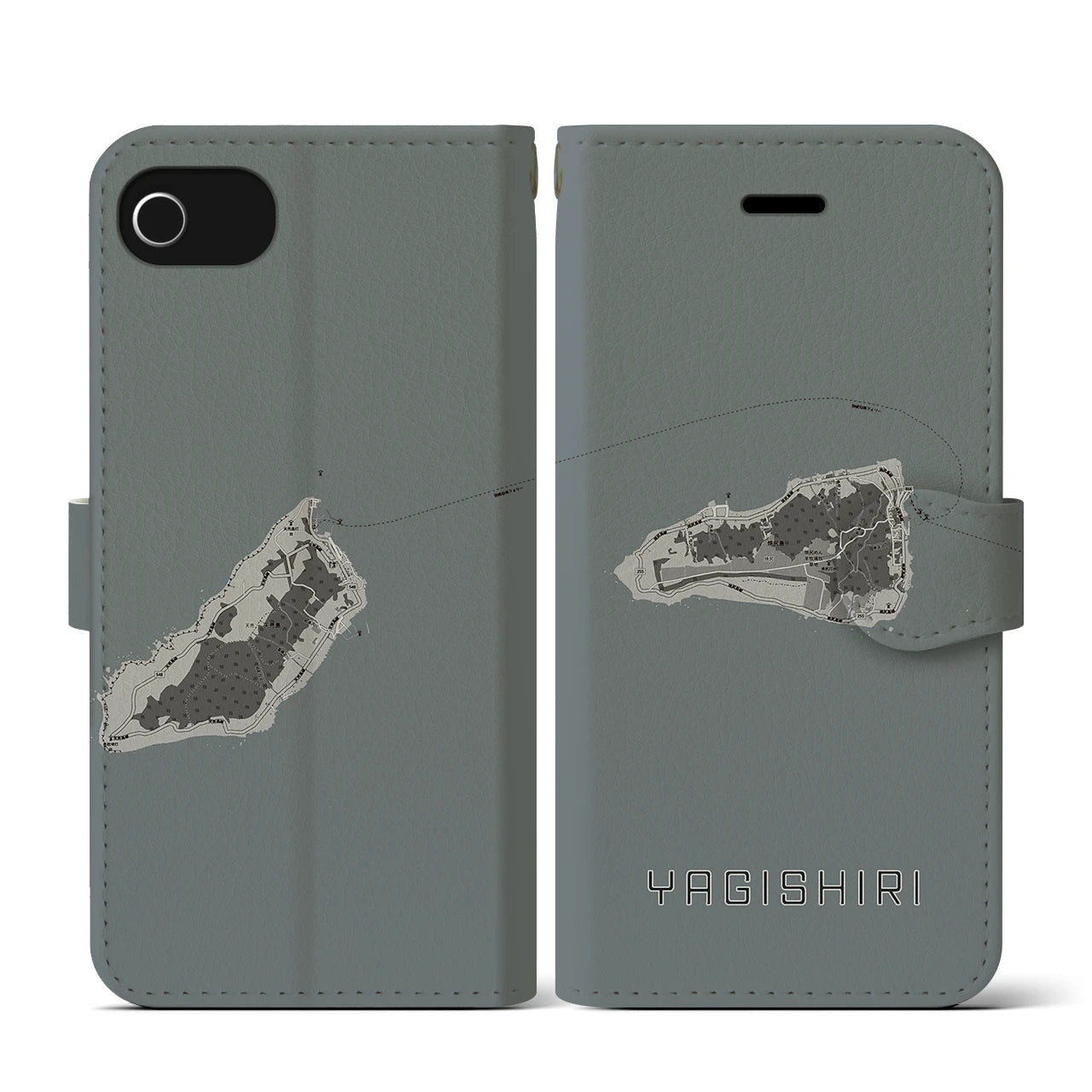 【焼尻(北海道)】地図柄iPhoneケース(手帳タイプ)モノトーン・iPhone SE(第3 / 第2世代) / 8 / 7 / 6s / 6 用