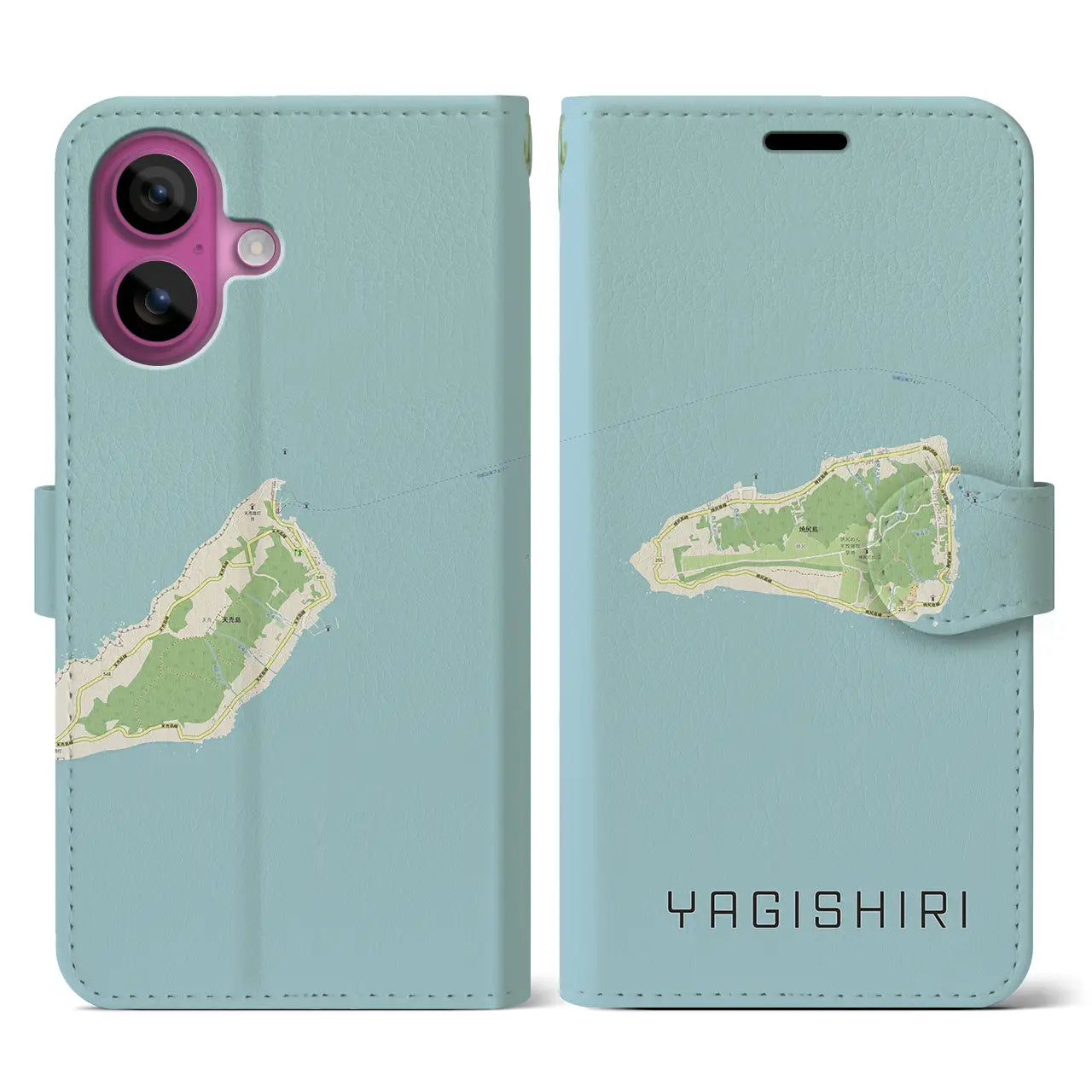 【焼尻(北海道)】地図柄iPhoneケース(手帳タイプ)ナチュラル・iPhone 16 Pro 用