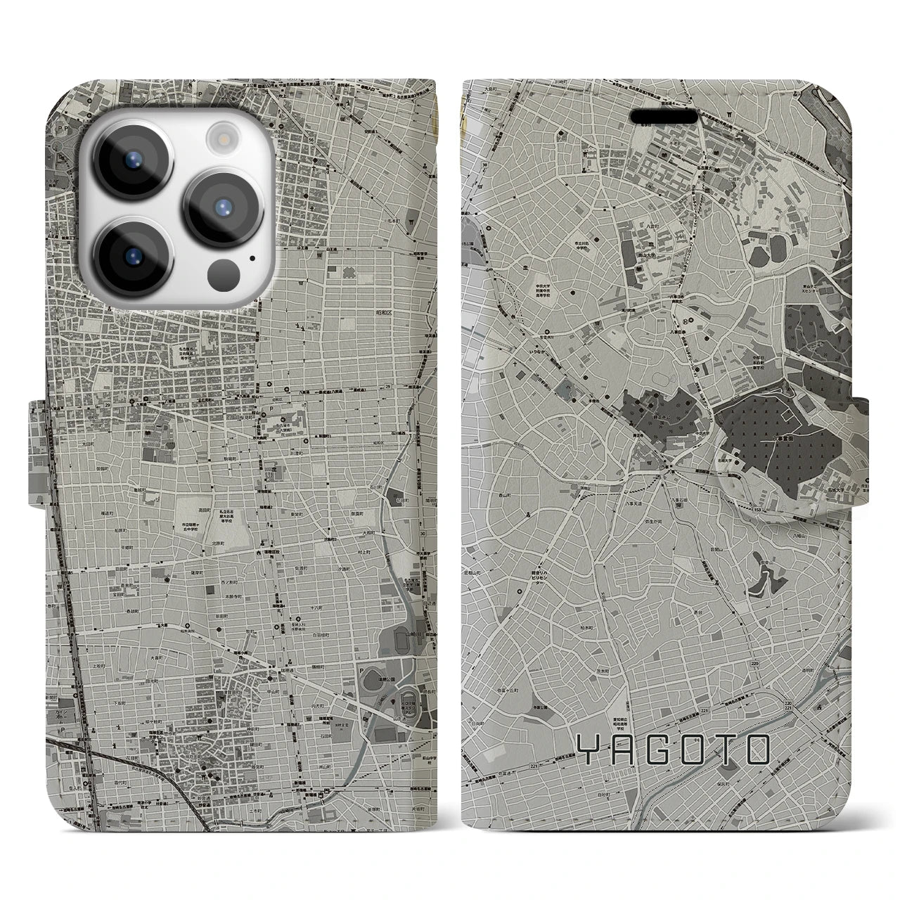 【八事(愛知県)】地図柄iPhoneケース(手帳タイプ)