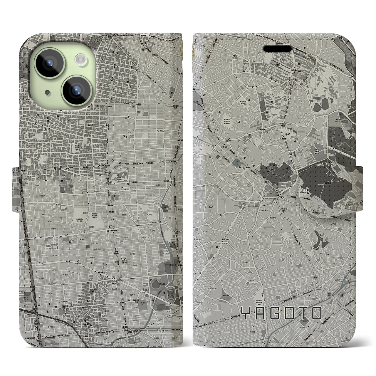 【八事(愛知県)】地図柄iPhoneケース(手帳タイプ)