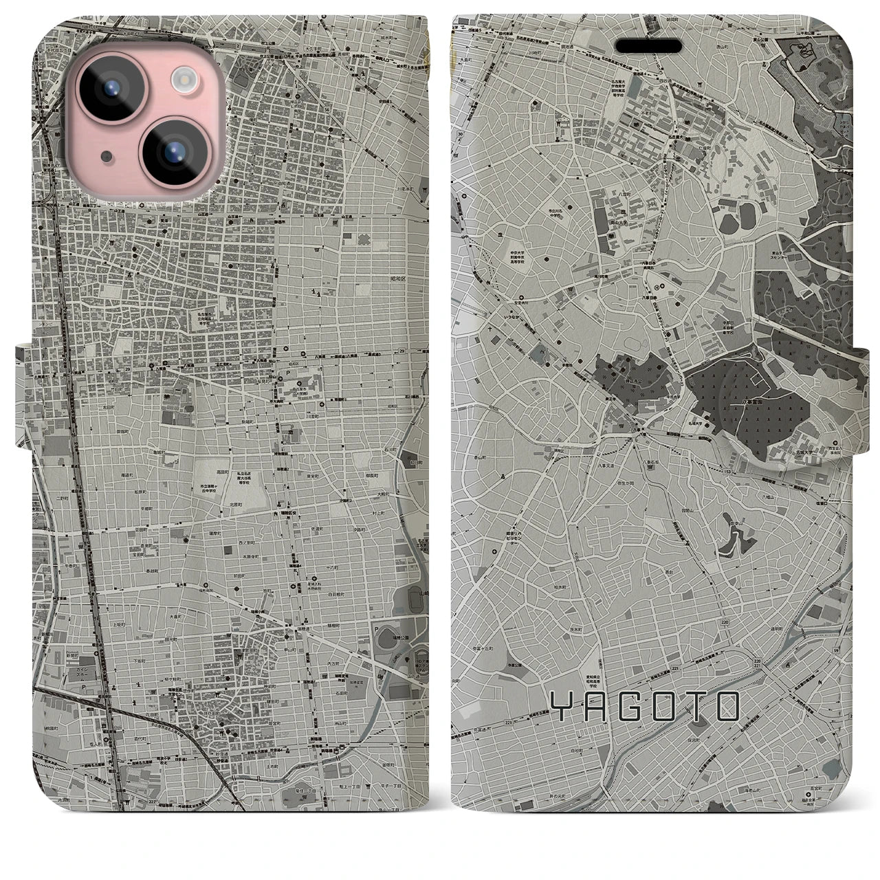 【八事(愛知県)】地図柄iPhoneケース(手帳タイプ)