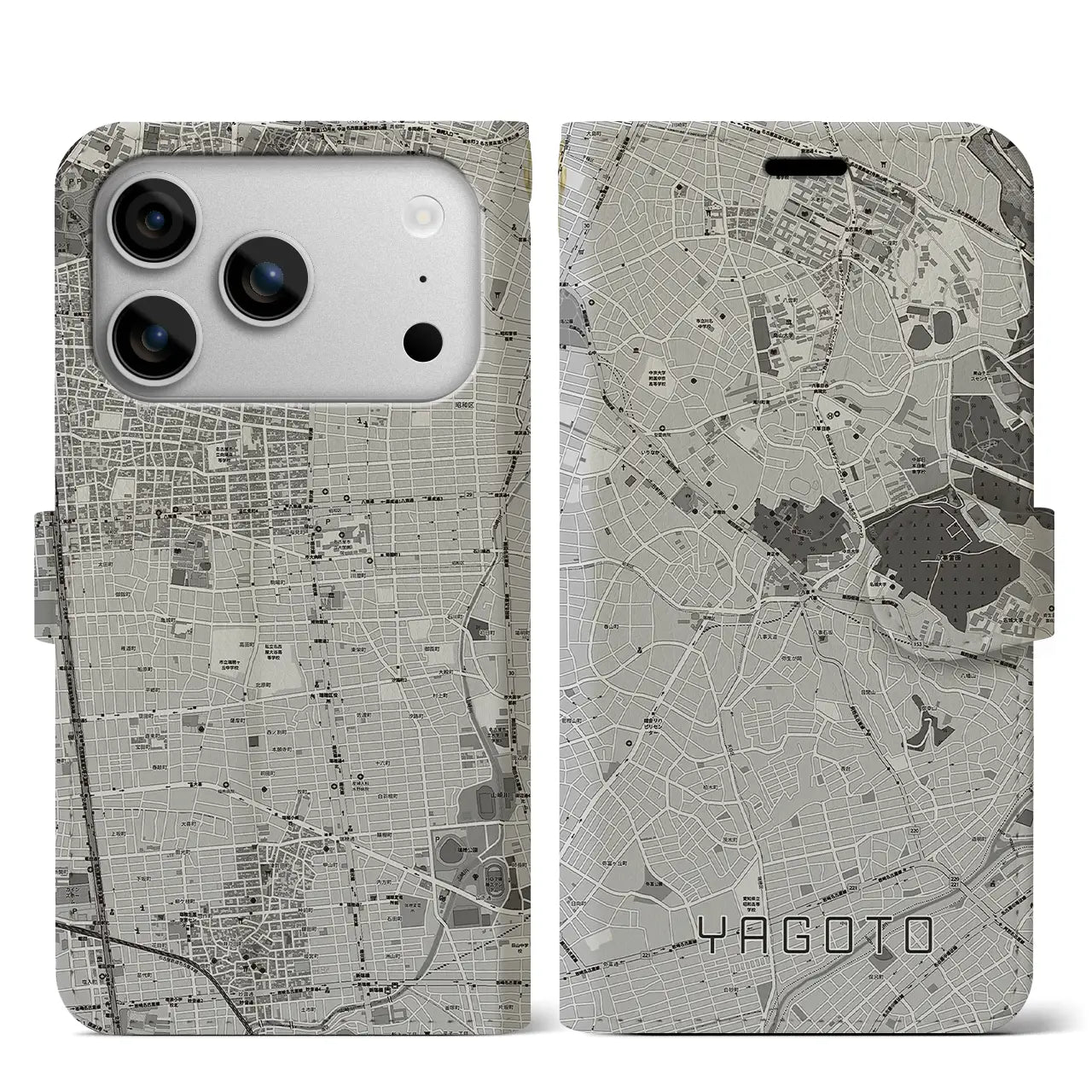 【八事(愛知県)】地図柄iPhoneケース(手帳タイプ)