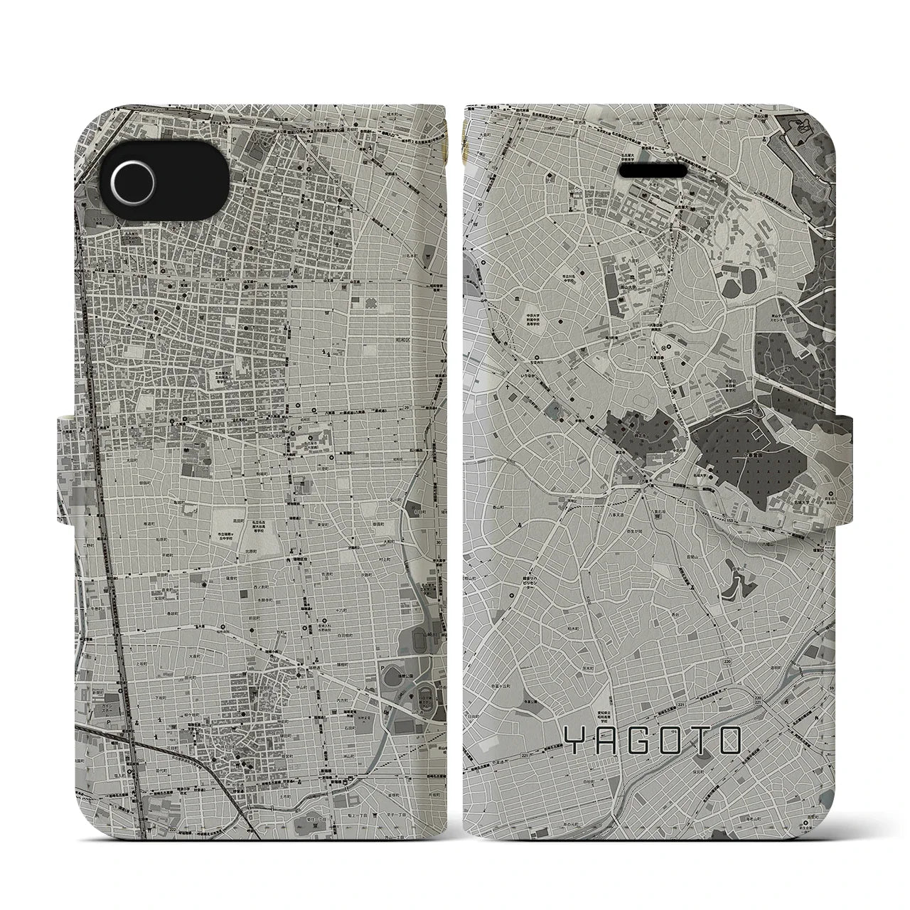 【八事(愛知県)】地図柄iPhoneケース(手帳タイプ)ナチュラル・iPhone SE(第3 / 第2世代) / 8 / 7 / 6s / 6 用
