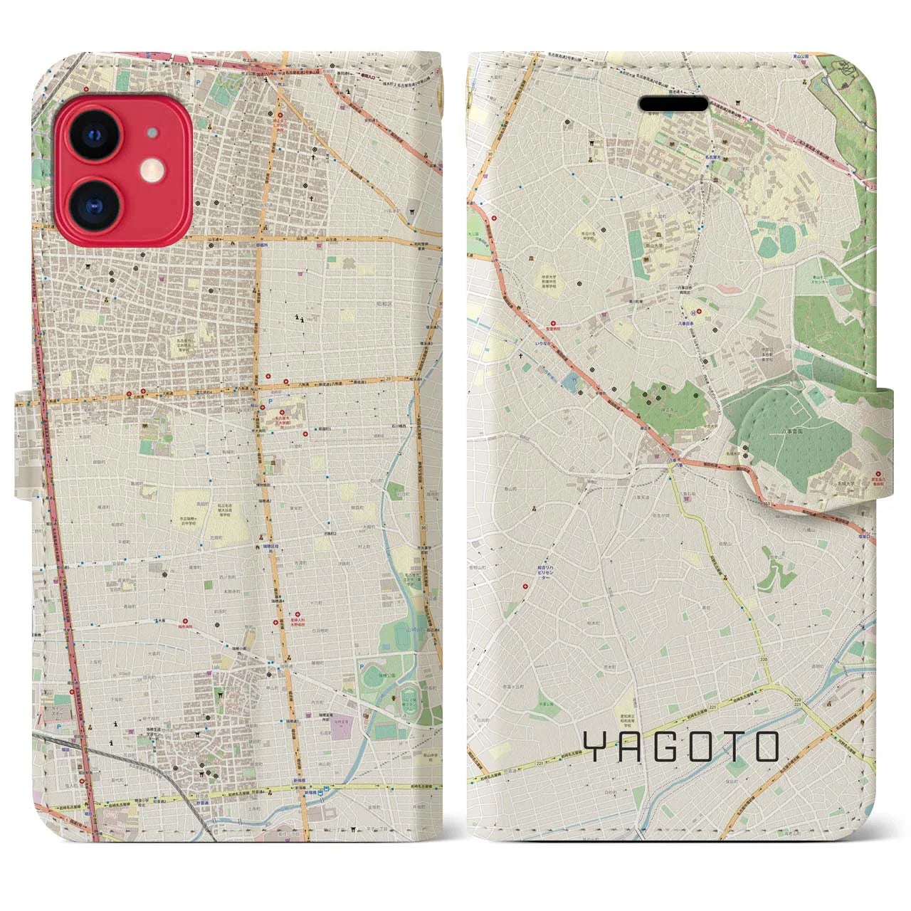 【八事(愛知県)】地図柄iPhoneケース(手帳タイプ)ナチュラル・iPhone 11 用