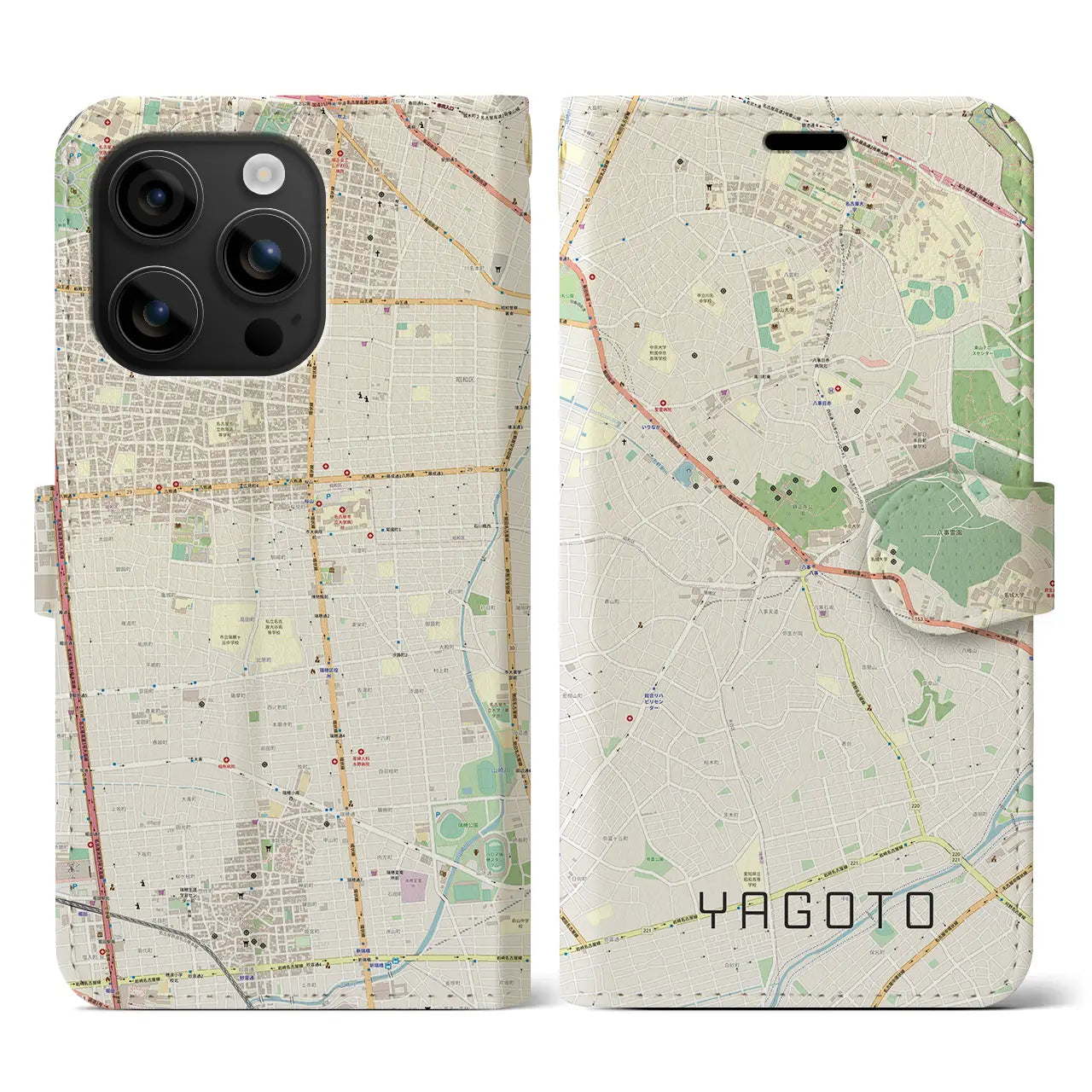 【八事(愛知県)】地図柄iPhoneケース(手帳タイプ)ナチュラル・iPhone 16 用