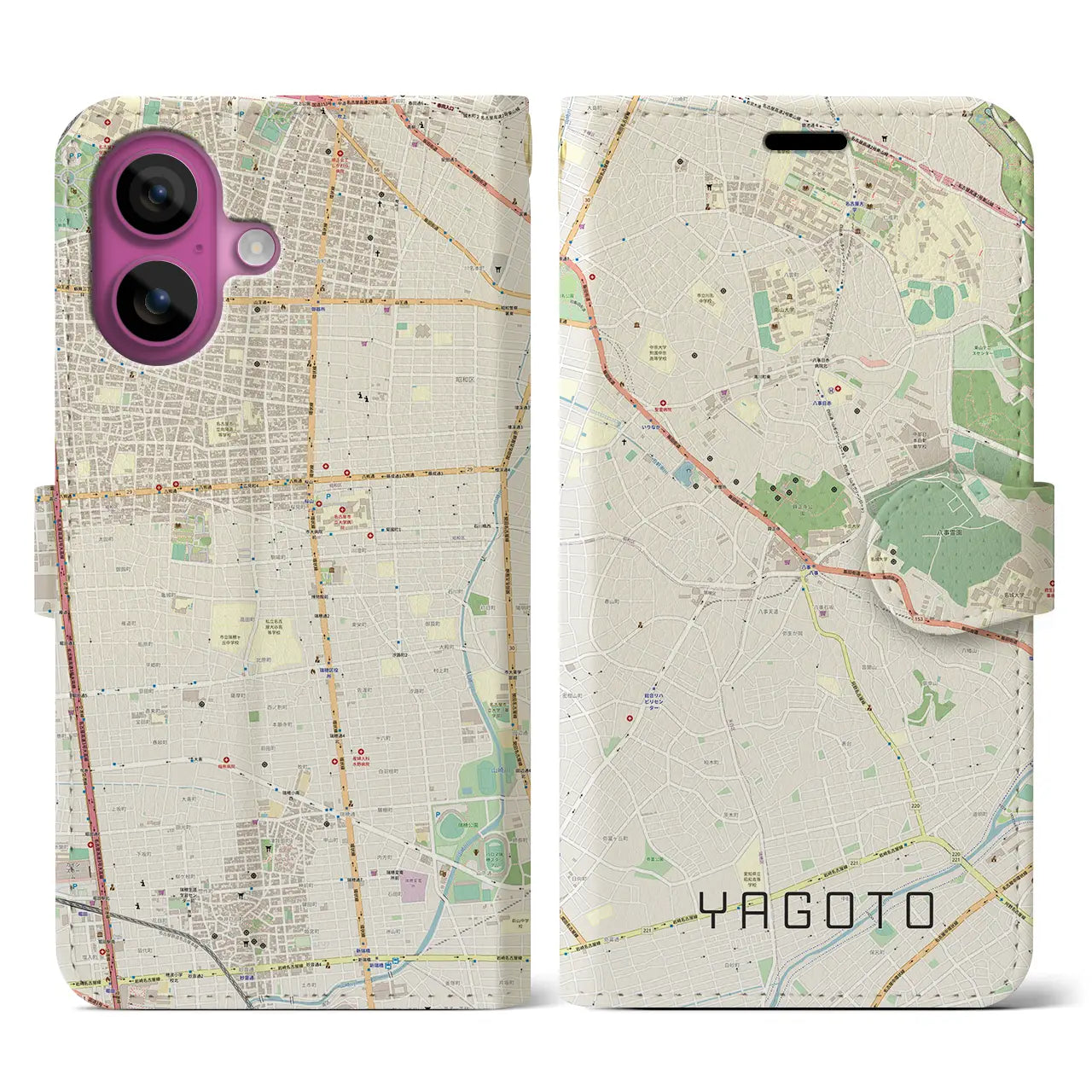 【八事(愛知県)】地図柄iPhoneケース(手帳タイプ)ナチュラル・iPhone 16 Pro 用