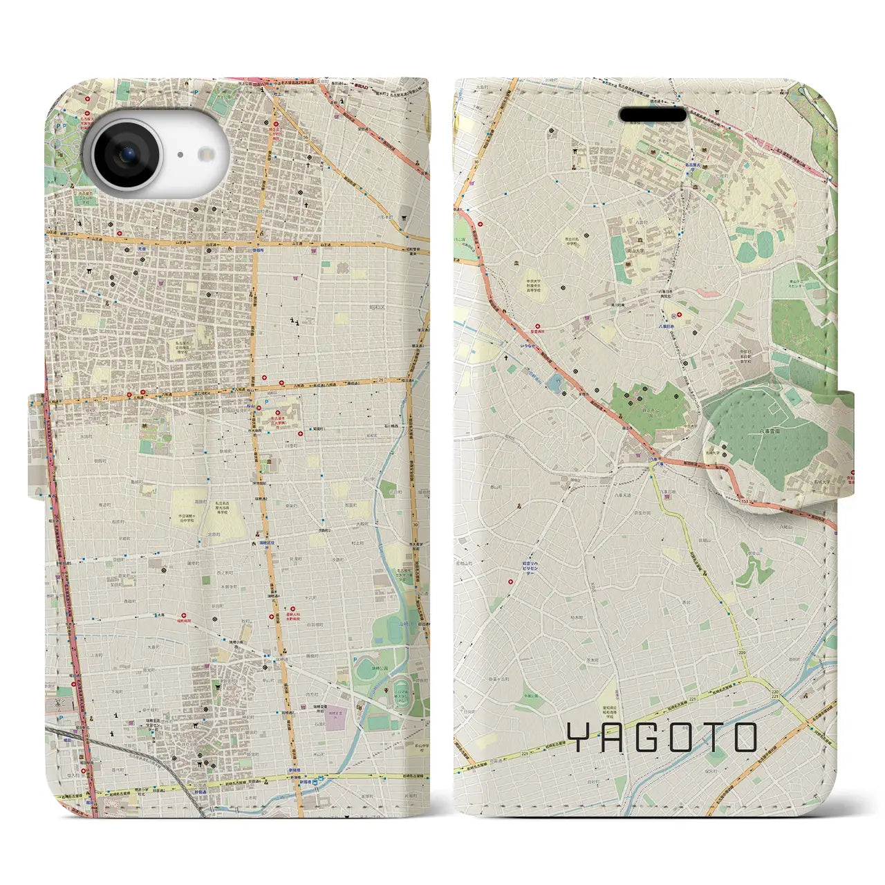 【八事(愛知県)】地図柄iPhoneケース(手帳タイプ)