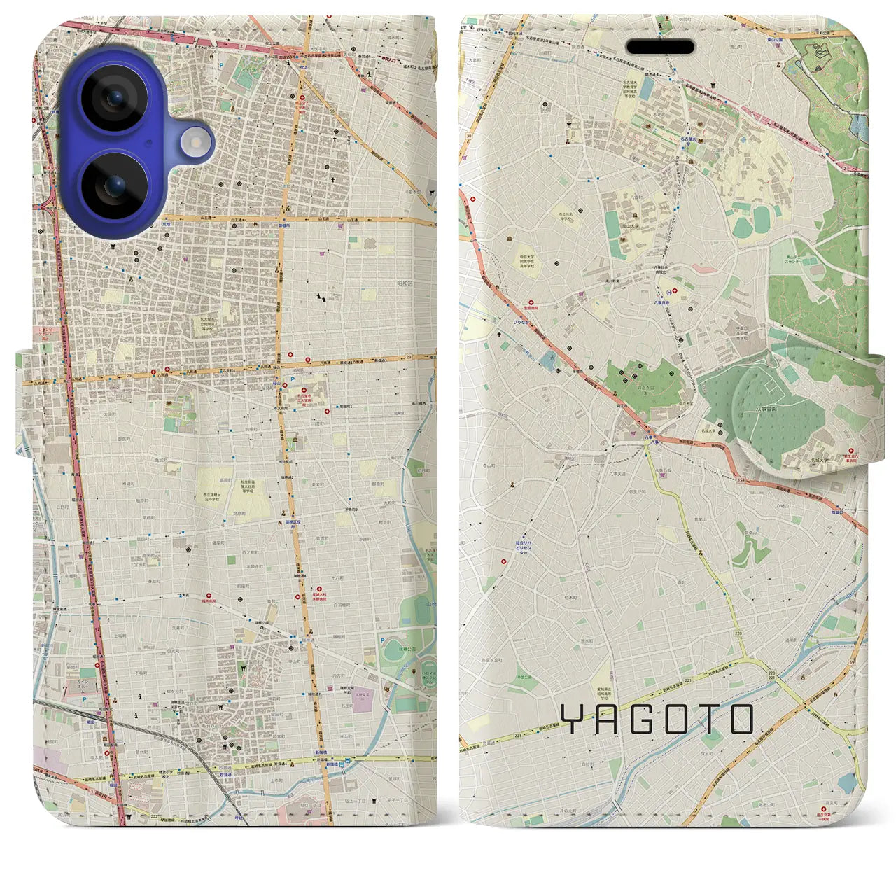 【八事(愛知県)】地図柄iPhoneケース(手帳タイプ)ナチュラル・iPhone 16 Pro Max 用