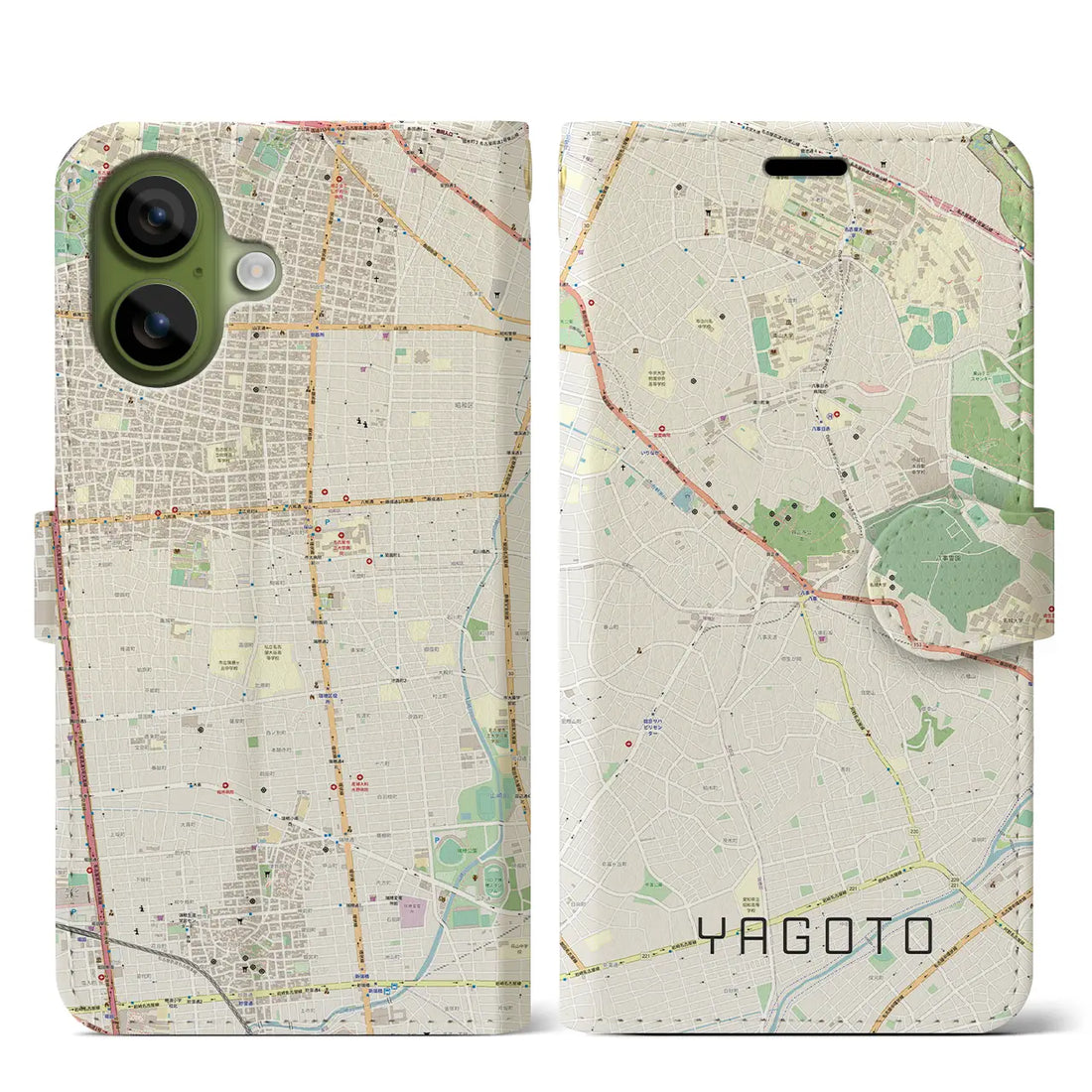 【八事(愛知県)】地図柄iPhoneケース(手帳タイプ)ナチュラル・iPhone 17 Pro Max 用