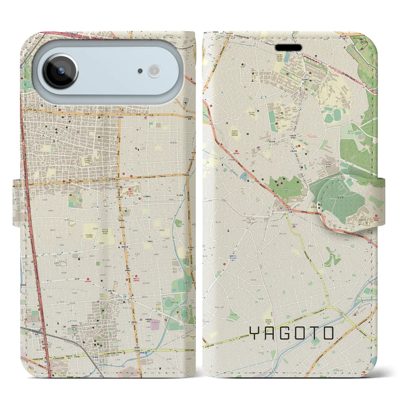 【八事(愛知県)】地図柄iPhoneケース(手帳タイプ)モノトーン・iPhone 17 Pro Max 用