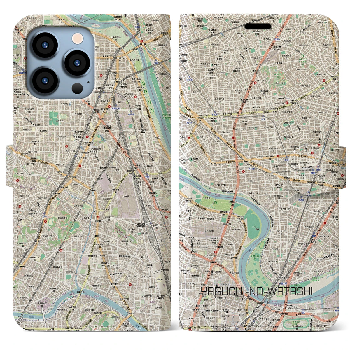 【矢口渡(東京都)】地図柄iPhoneケース(手帳タイプ)