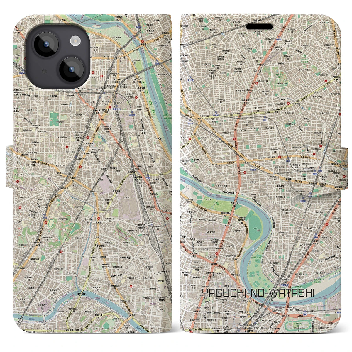 【矢口渡(東京都)】地図柄iPhoneケース(手帳タイプ)