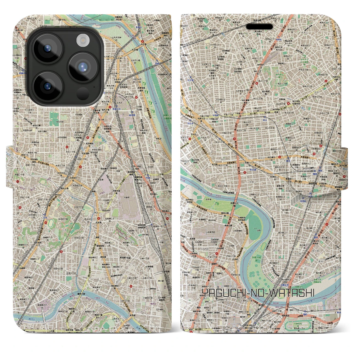 【矢口渡(東京都)】地図柄iPhoneケース(手帳タイプ)