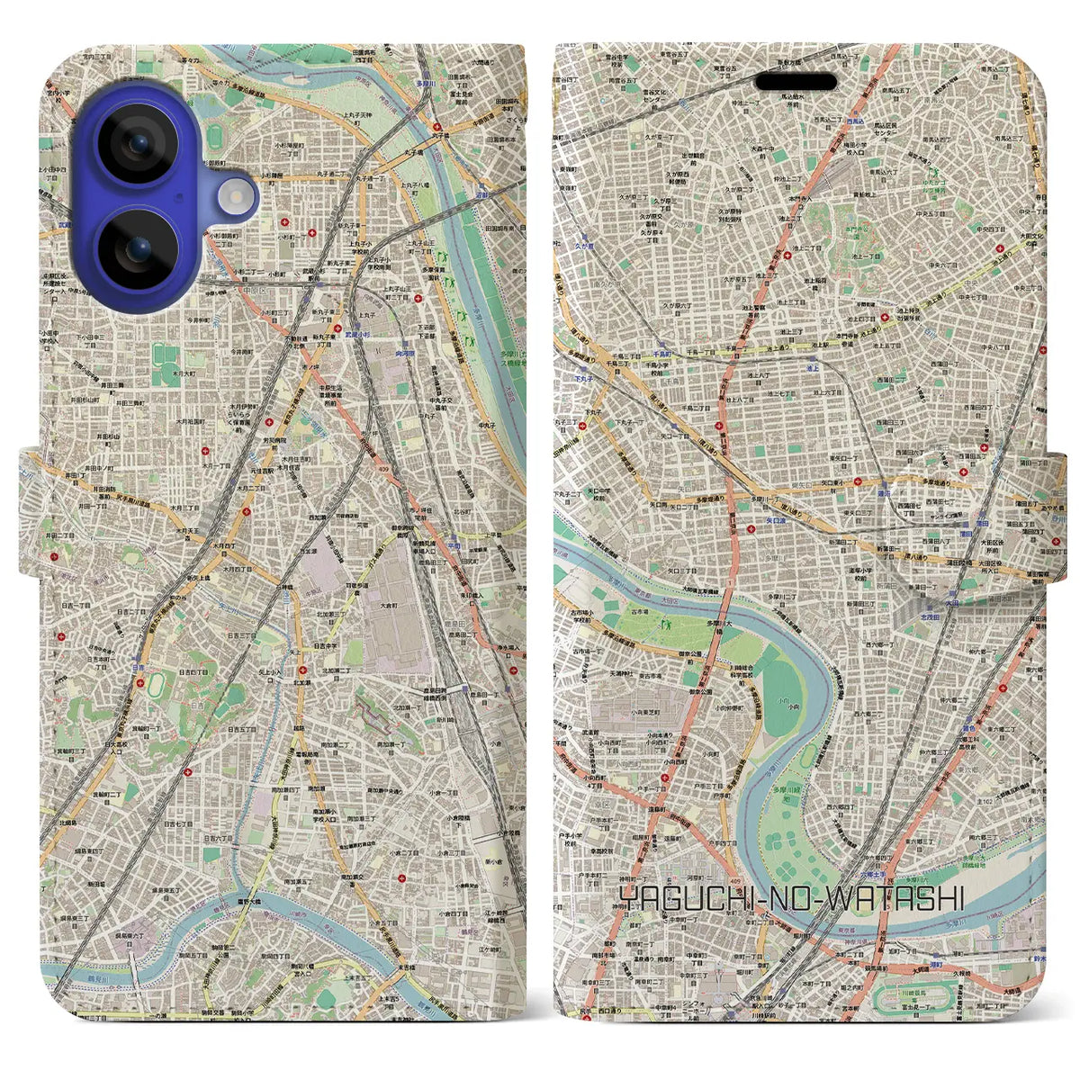 【矢口渡(東京都)】地図柄iPhoneケース(手帳タイプ)