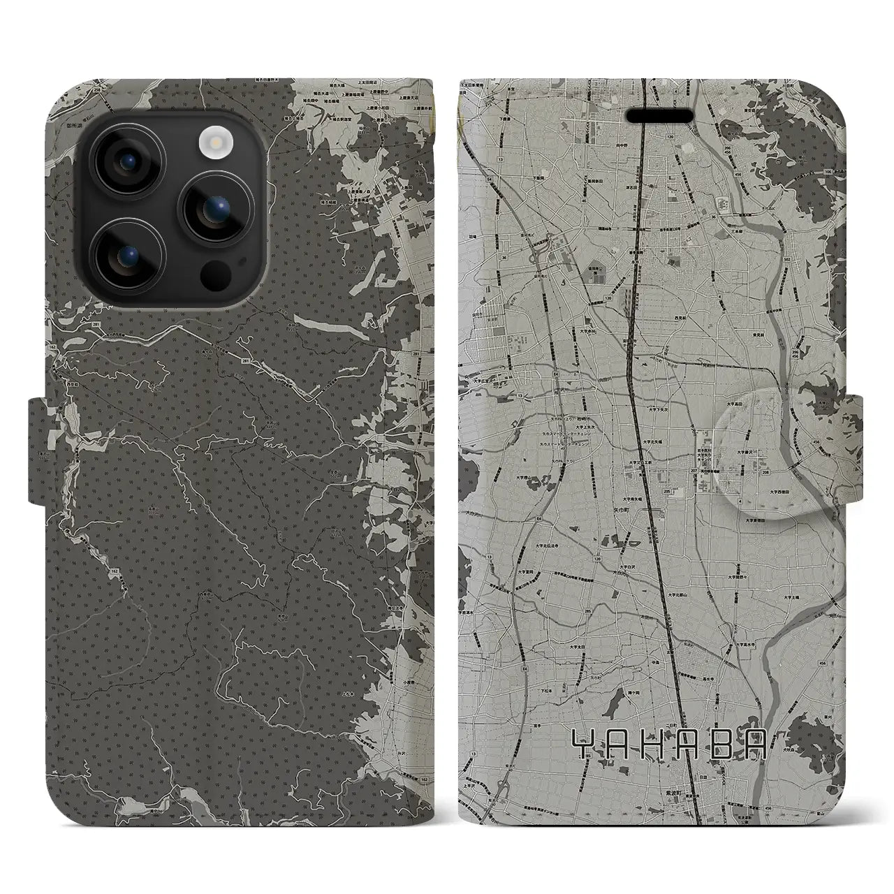 【矢巾(岩手県)】地図柄iPhoneケース(手帳タイプ)モノトーン・iPhone 16 用