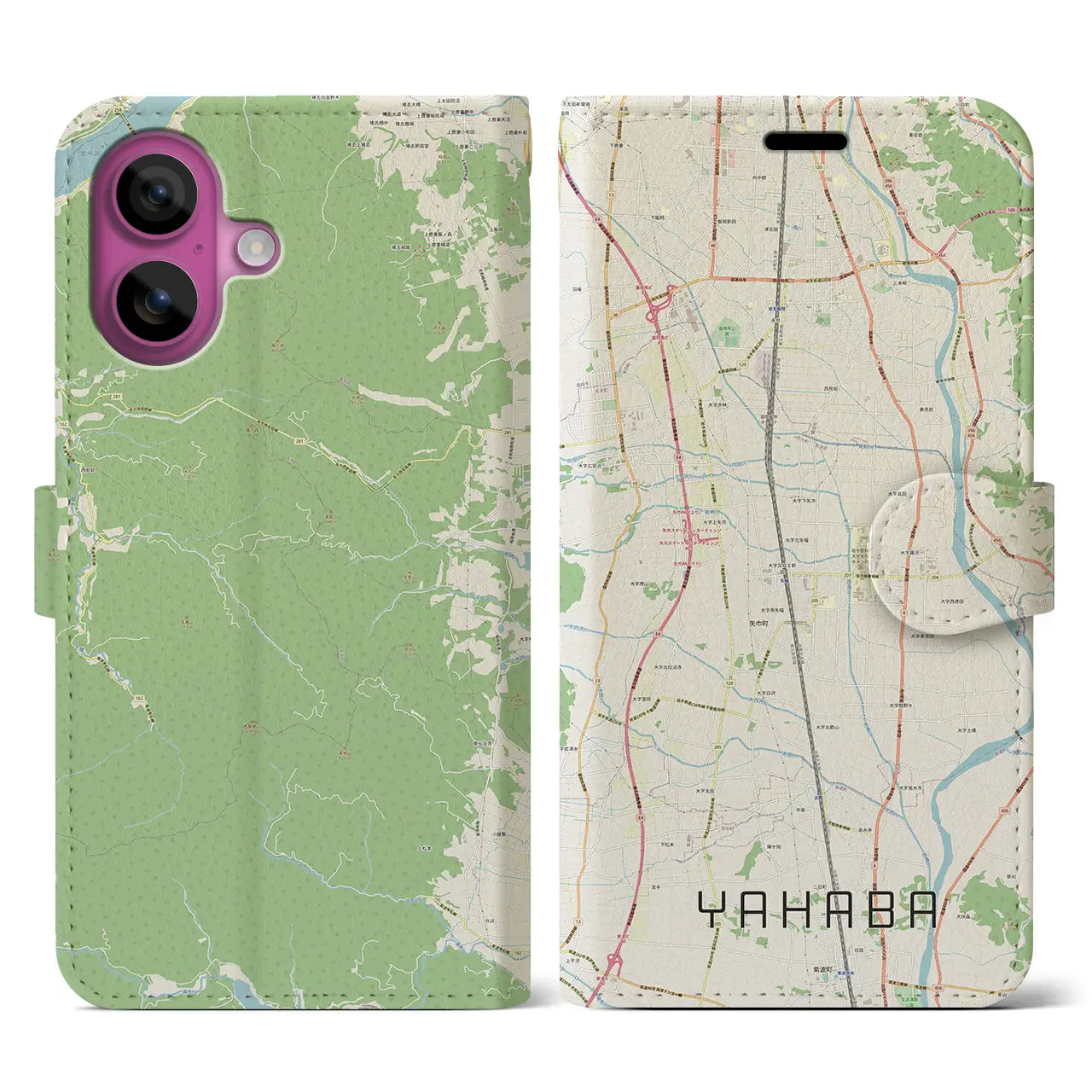 【矢巾(岩手県)】地図柄iPhoneケース(手帳タイプ)ナチュラル・iPhone 16 Pro 用