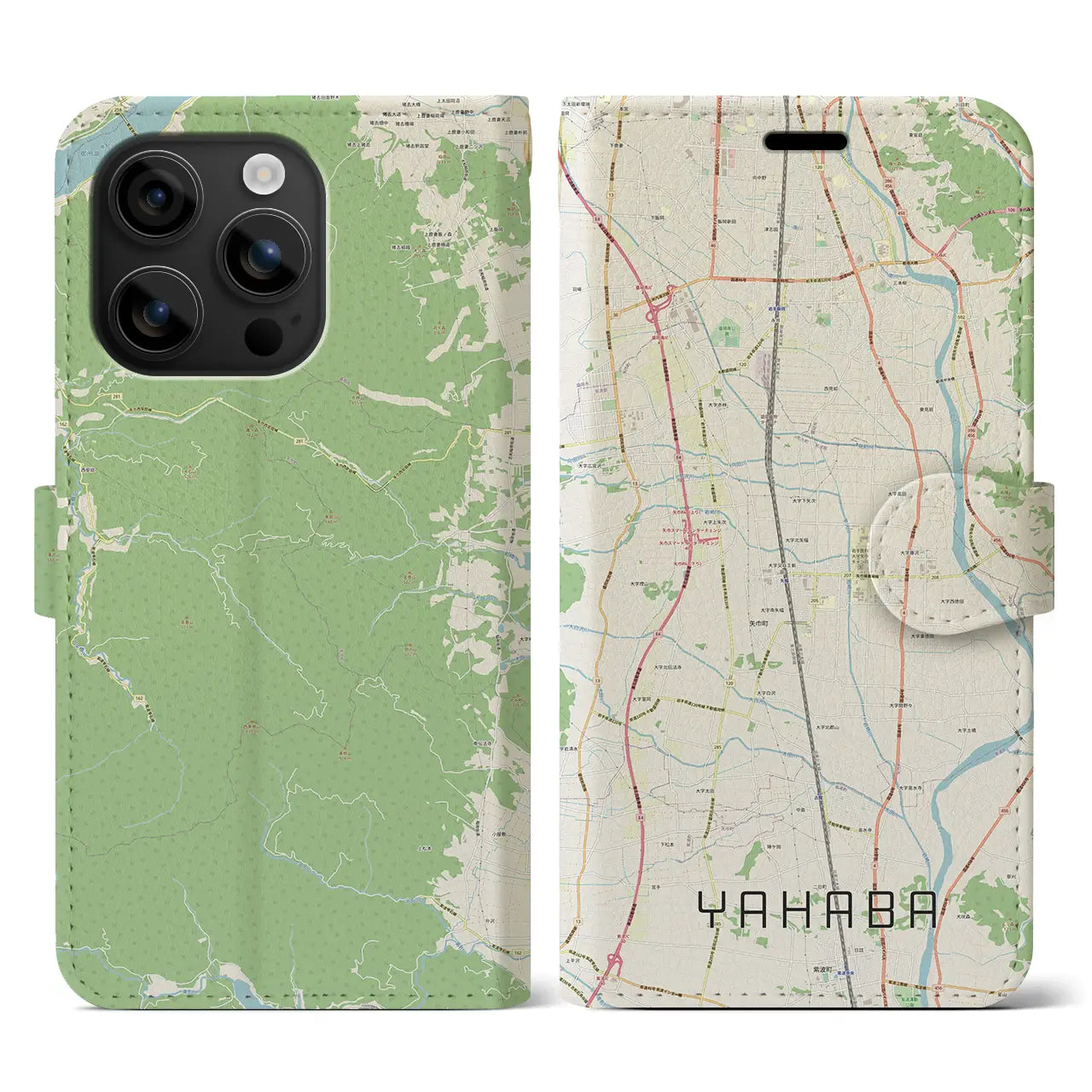 【矢巾(岩手県)】地図柄iPhoneケース(手帳タイプ)ナチュラル・iPhone 16 用