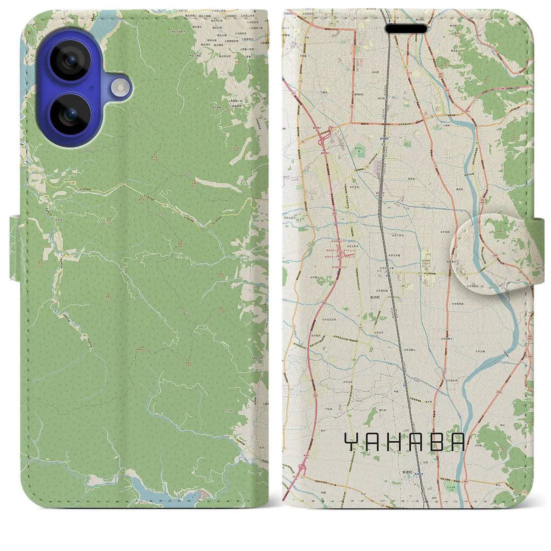 【矢巾(岩手県)】地図柄iPhoneケース(手帳タイプ)ナチュラル・iPhone 16 Pro Max 用