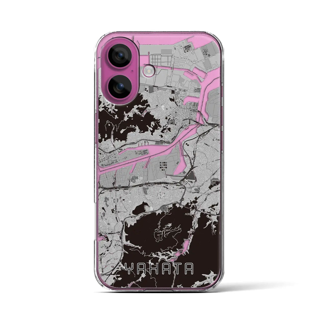 【八幡(福岡県)】地図柄iPhoneケース(クリアタイプ)モノトーン・iPhone 16 Pro 用