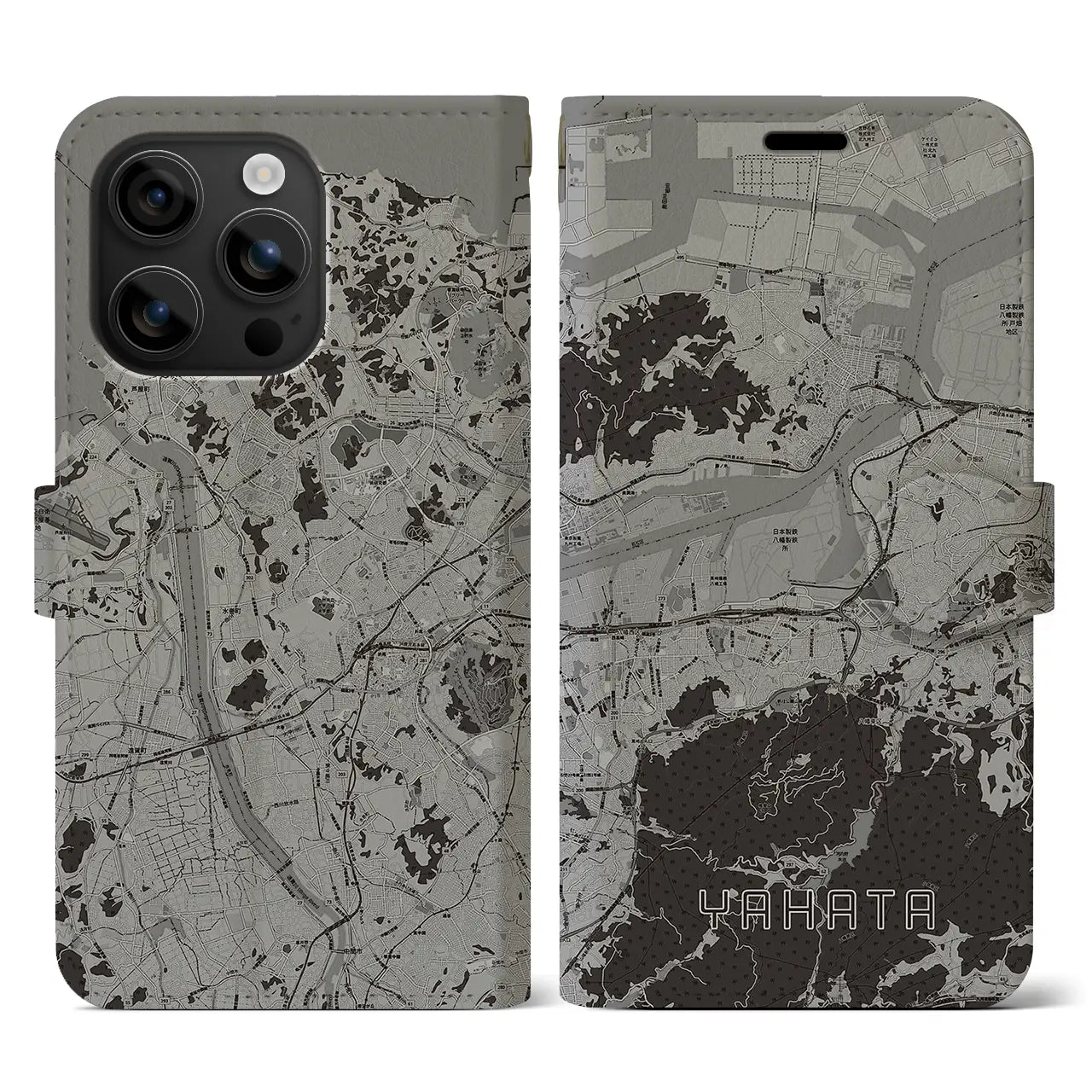 【八幡(福岡県)】地図柄iPhoneケース(手帳タイプ)モノトーン・iPhone 16 用