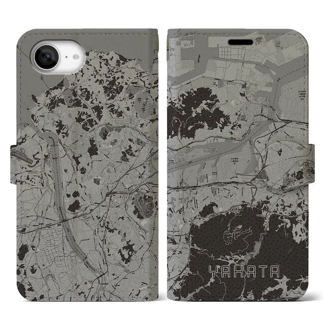 【八幡(福岡県)】地図柄iPhoneケース(手帳タイプ)