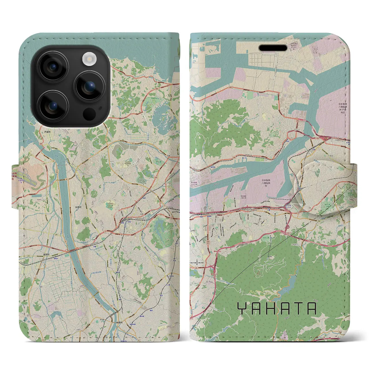 【八幡(福岡県)】地図柄iPhoneケース(手帳タイプ)ナチュラル・iPhone 16 用