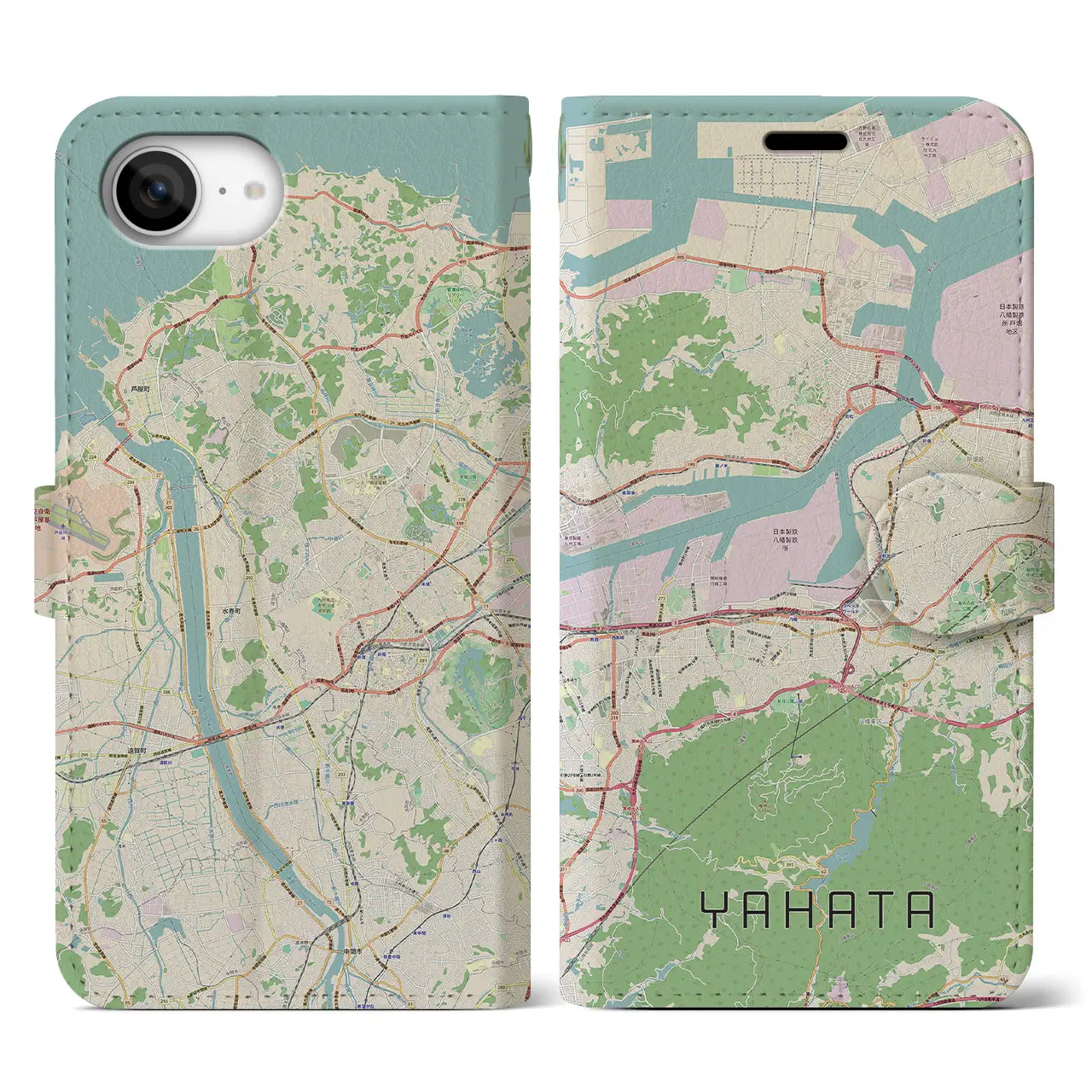 【八幡(福岡県)】地図柄iPhoneケース(手帳タイプ)