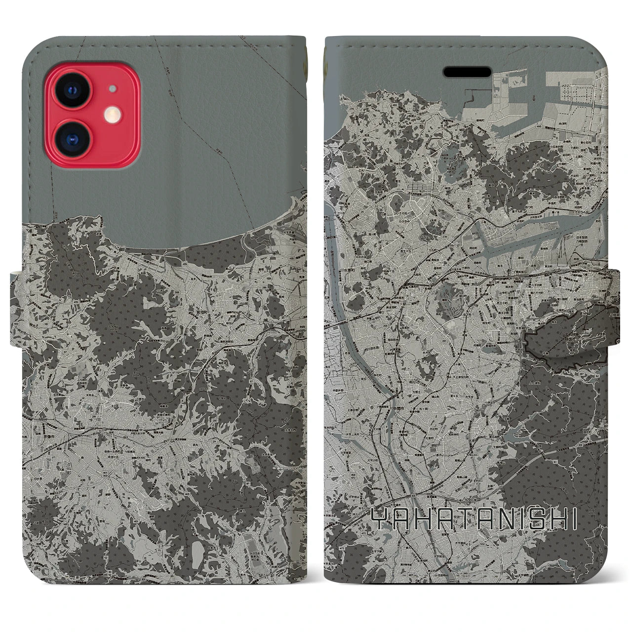 【八幡西(福岡県)】地図柄iPhoneケース(手帳タイプ)モノトーン・iPhone 11 用