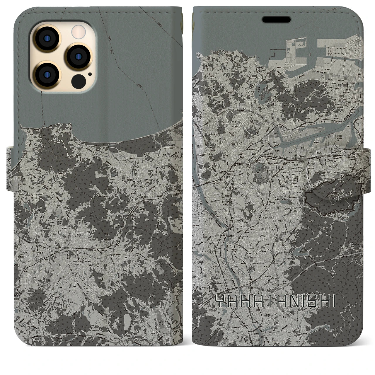 【八幡西(福岡県)】地図柄iPhoneケース(手帳タイプ)モノトーン・iPhone 12 Pro Max 用