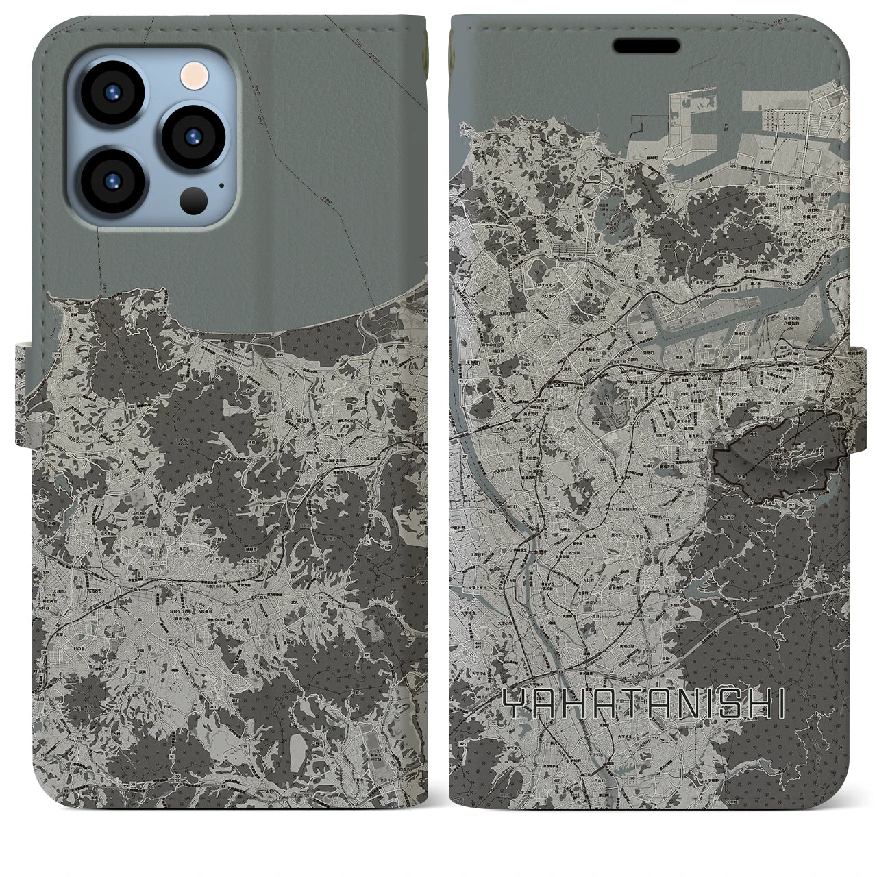 【八幡西(福岡県)】地図柄iPhoneケース(手帳タイプ)モノトーン・iPhone 13 Pro Max 用