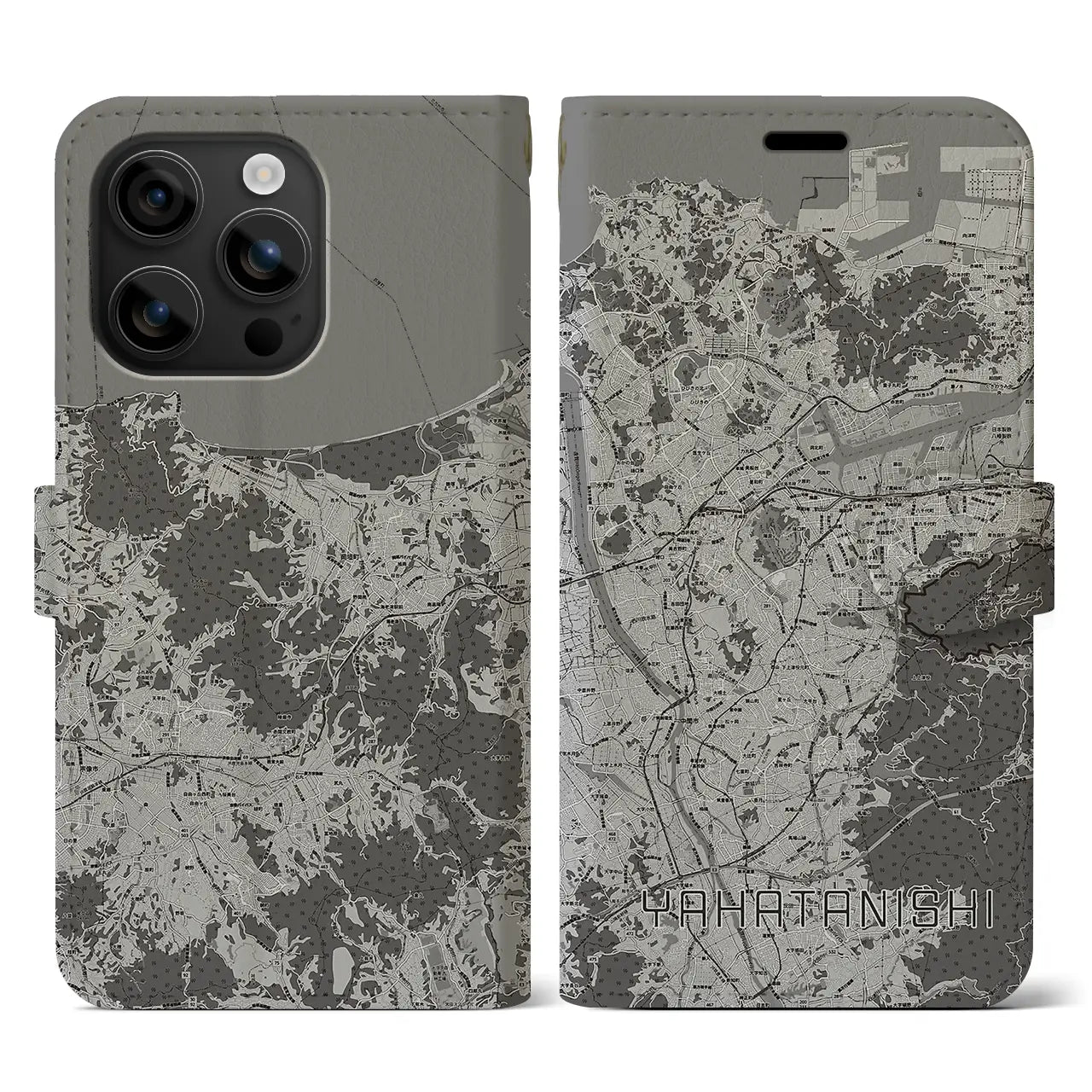 【八幡西(福岡県)】地図柄iPhoneケース(手帳タイプ)モノトーン・iPhone 16 用