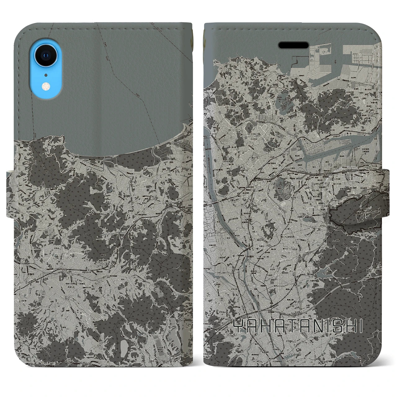 【八幡西(福岡県)】地図柄iPhoneケース(手帳タイプ)モノトーン・iPhone XR 用