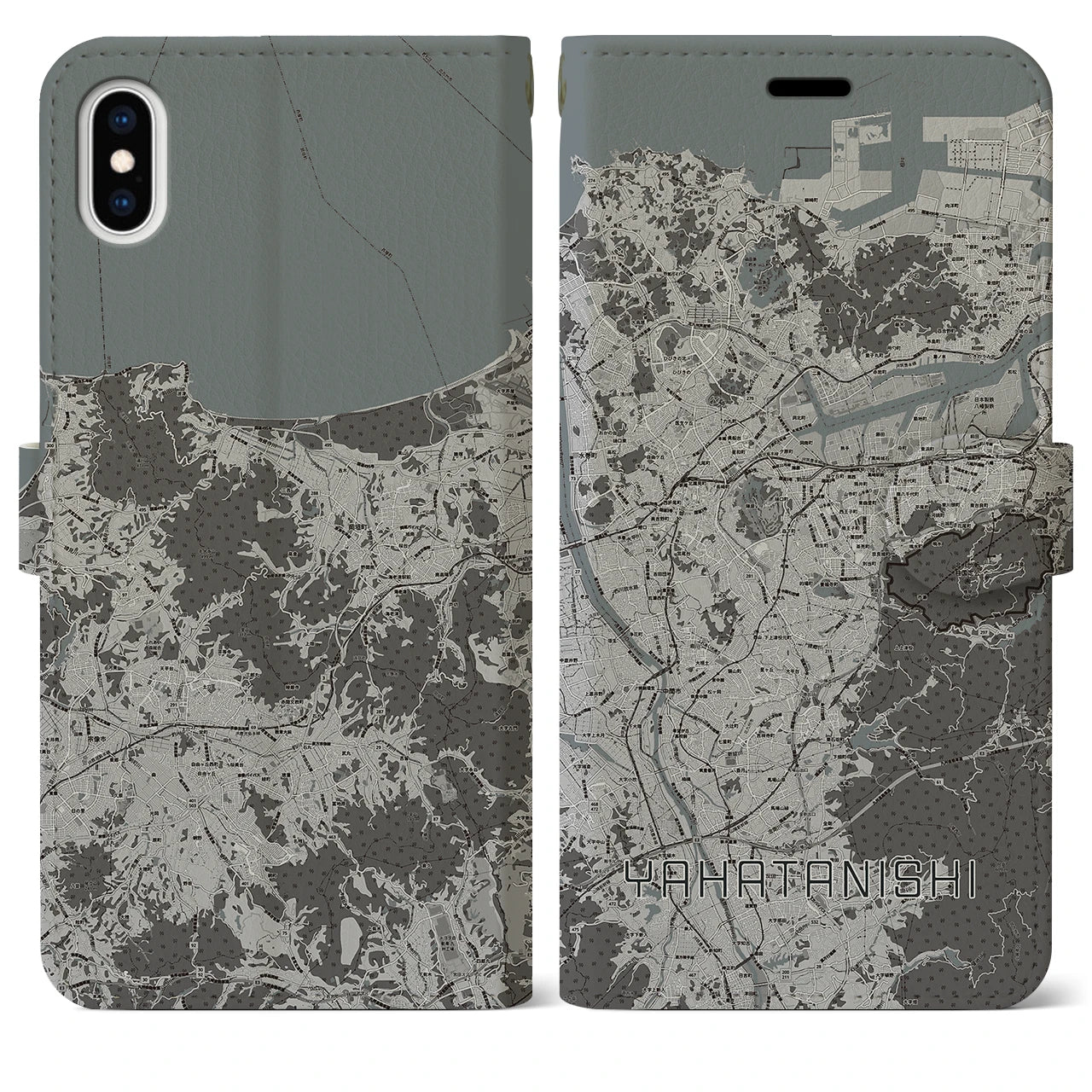 【八幡西(福岡県)】地図柄iPhoneケース(手帳タイプ)モノトーン・iPhone XS Max 用