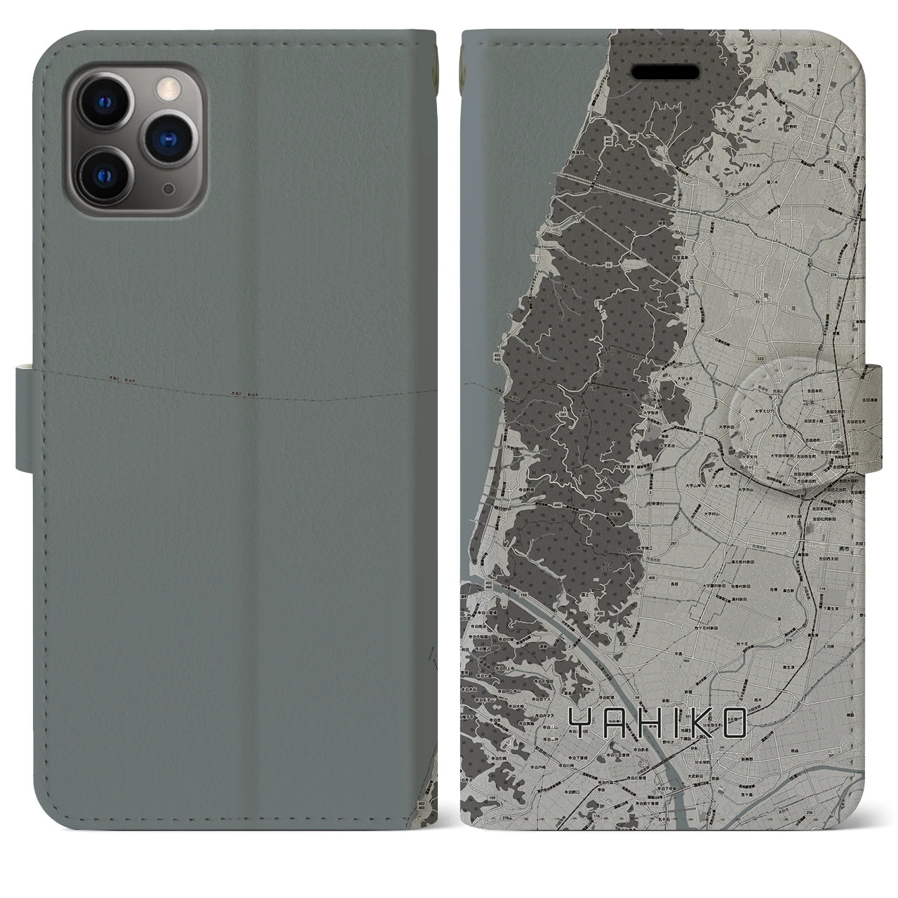 【弥彦(新潟県)】地図柄iPhoneケース(手帳タイプ)モノトーン・iPhone 11 Pro Max 用