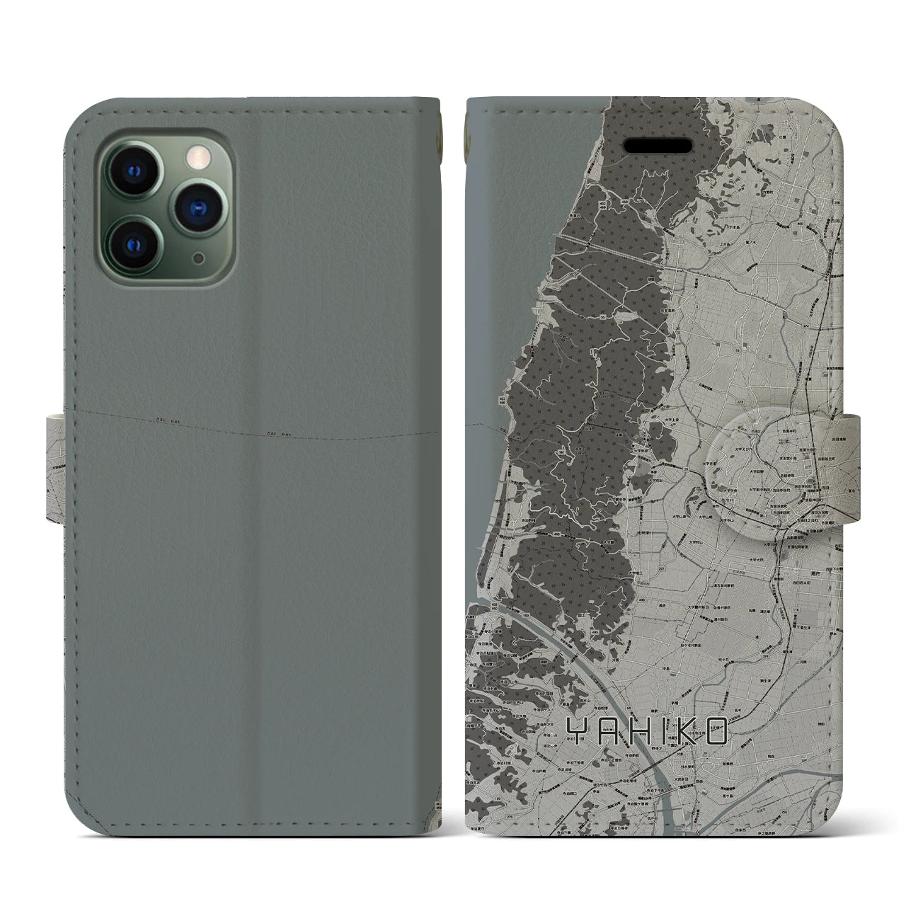 【弥彦(新潟県)】地図柄iPhoneケース(手帳タイプ)モノトーン・iPhone 11 Pro 用