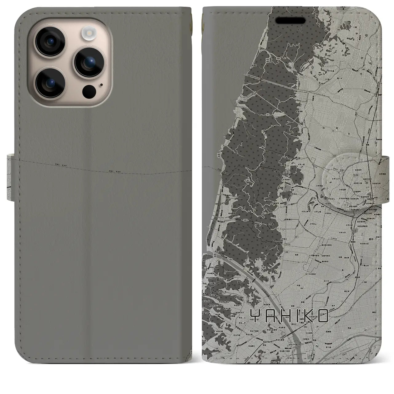 【弥彦(新潟県)】地図柄iPhoneケース(手帳タイプ)モノトーン・iPhone 16 Plus 用